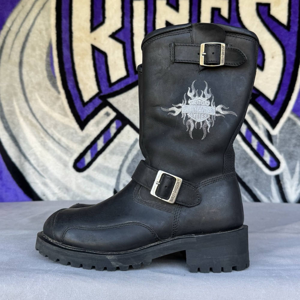 Size 7.5 - Harley Davidson Logger Motorcycle Boots Men Black Leather 91066